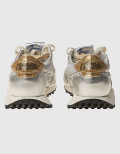 Nylon-Sneaker mit Leder-Details und Glitter-Finish