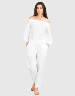Off-Shoulder Leinen-Bluse