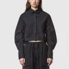 Oversize Crop-Bluse mit gerafften Ärmeln