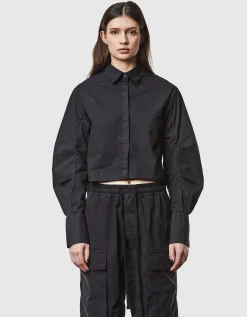 Oversize Crop-Bluse mit gerafften Ärmeln