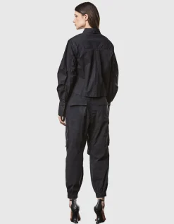 Oversize Crop-Bluse mit gerafften Ärmeln