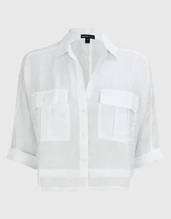 Oversize Cropped Leinen-Bluse
