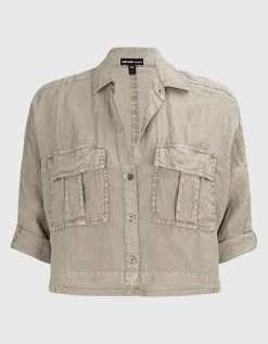 Oversize Cropped Leinen-Bluse