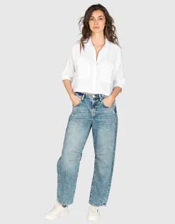 Oversize Cropped Leinen-Bluse