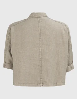 Oversize Cropped Leinen-Bluse