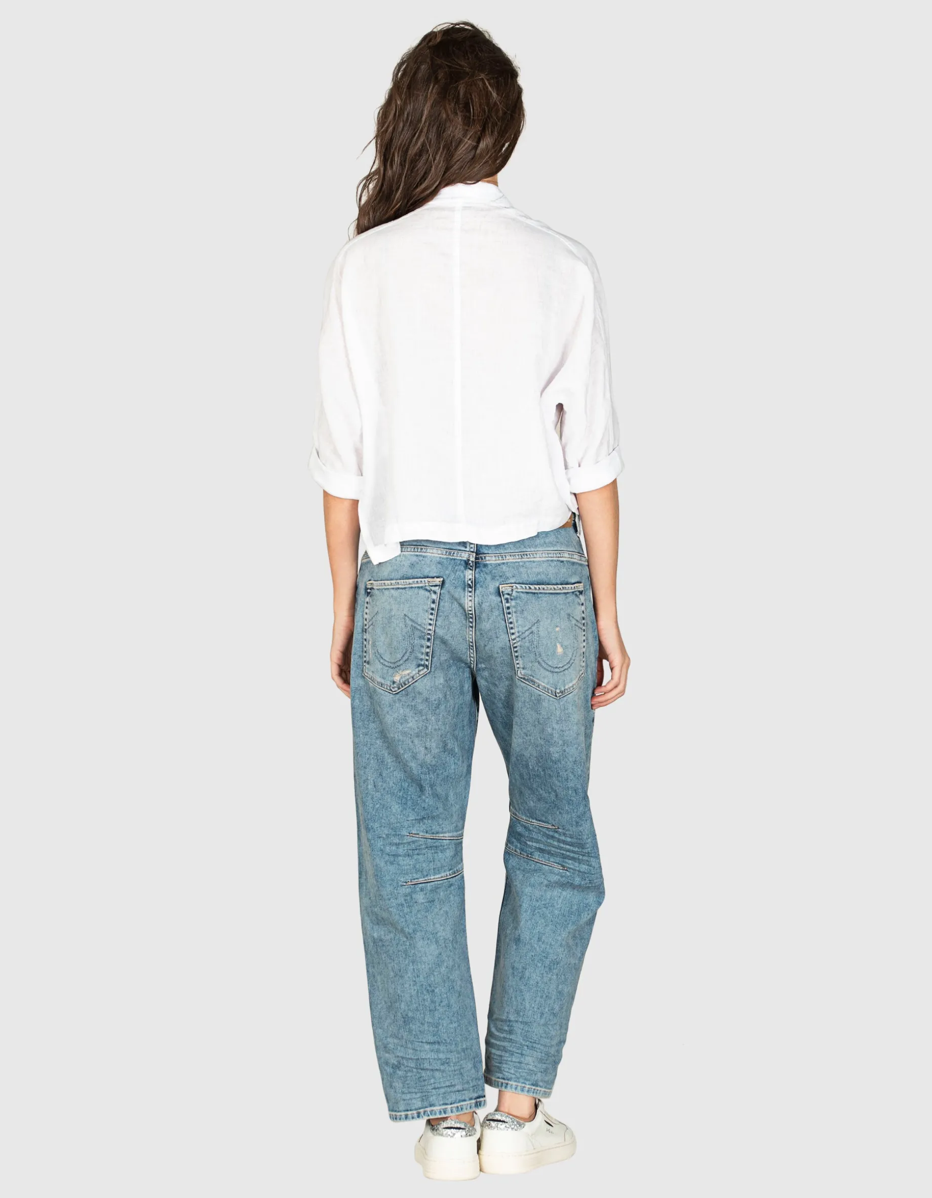 Oversize Cropped Leinen-Bluse