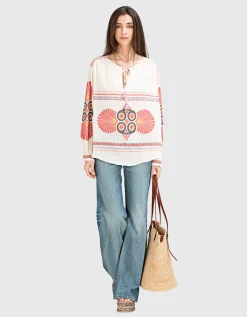 Oversize Jacquard-Bluse Dilos mit Bindedetail