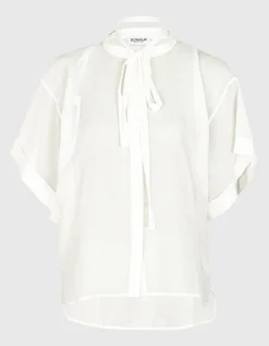 Oversize Kurzarm-Bluse mit Bindedetail