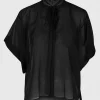 Oversize Kurzarm-Bluse mit Bindedetail