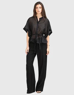 Oversize Kurzarm-Bluse mit Bindedetail