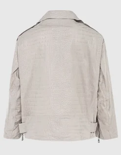 Oversize Lederjacke in Kroko-Optik