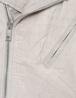 Oversize Lederjacke in Kroko-Optik