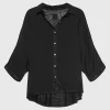 Oversize Leinen-Kurzarm-Bluse