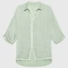 Oversize Leinen-Kurzarm-Bluse