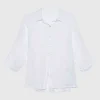 Oversize Leinen-Kurzarm-Bluse