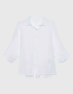 Oversize Leinen-Kurzarm-Bluse