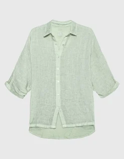 Oversize Leinen-Kurzarm-Bluse