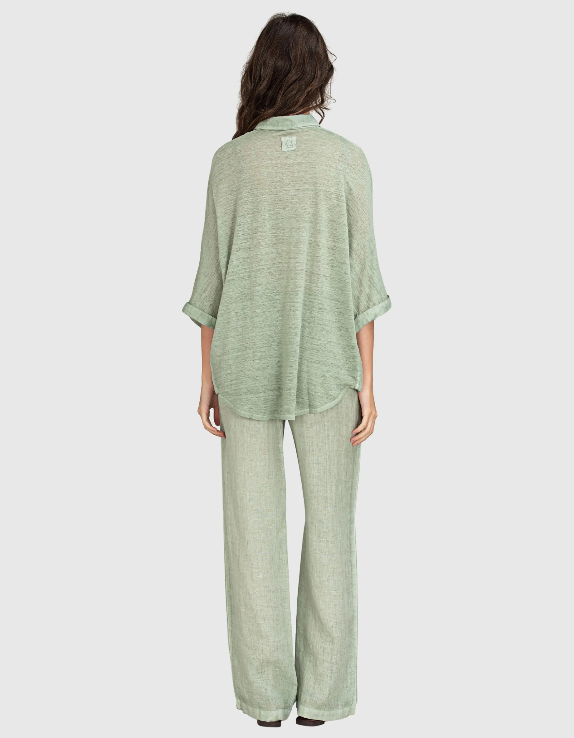 Oversize Leinen-Kurzarm-Bluse