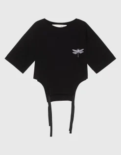 Oversize T-Shirt mit Binde-Details und dekorative Stickerei