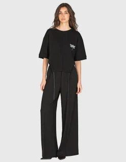 Oversize T-Shirt mit Binde-Details und dekorative Stickerei