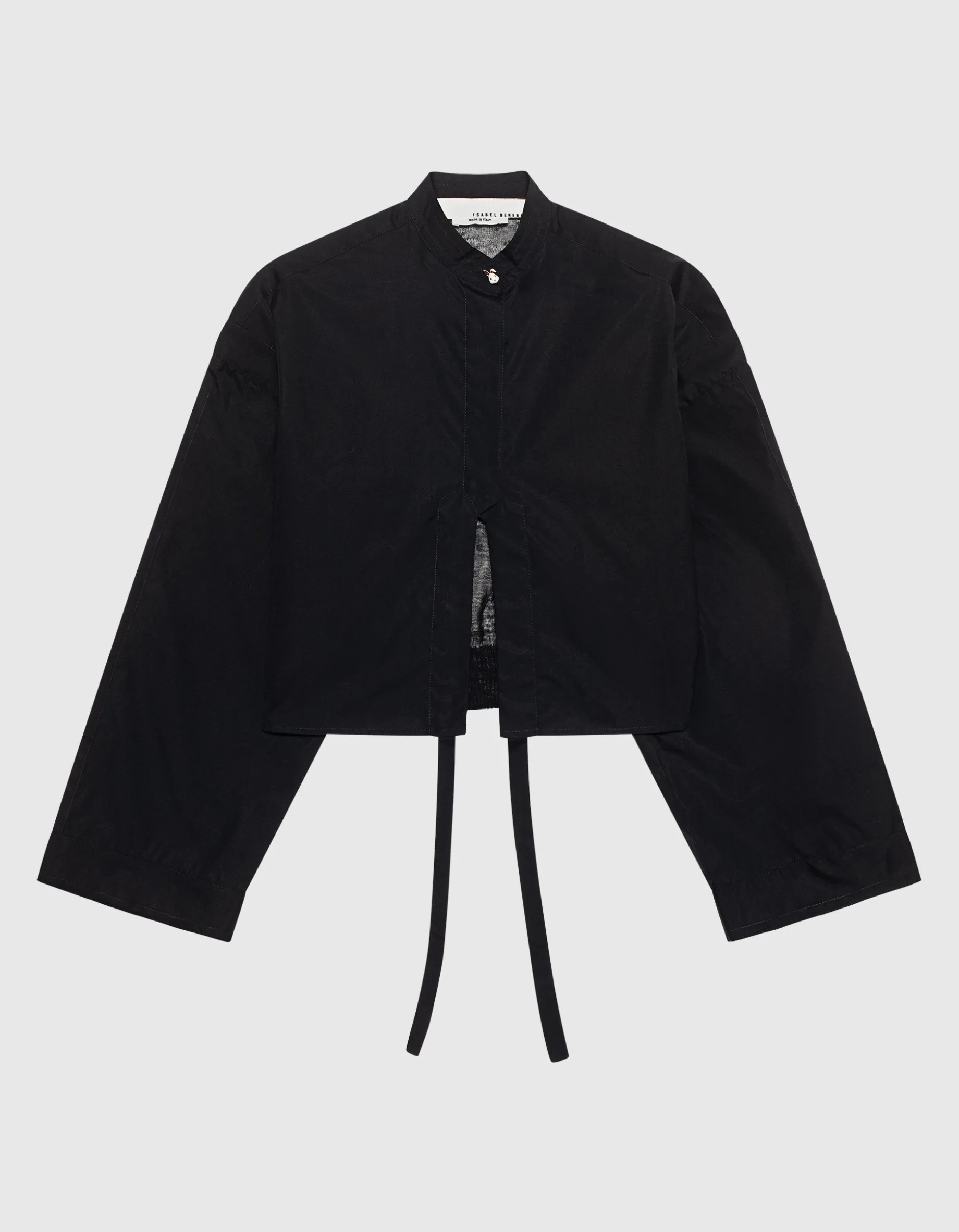 Oversize-Material Mix Crop Bluse mit dekorativem Knopf und Binde-Detail