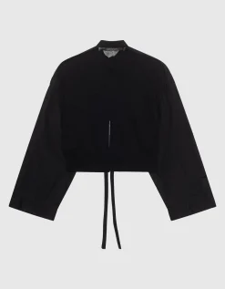 Oversize-Material Mix Crop Bluse mit dekorativem Knopf und Binde-Detail