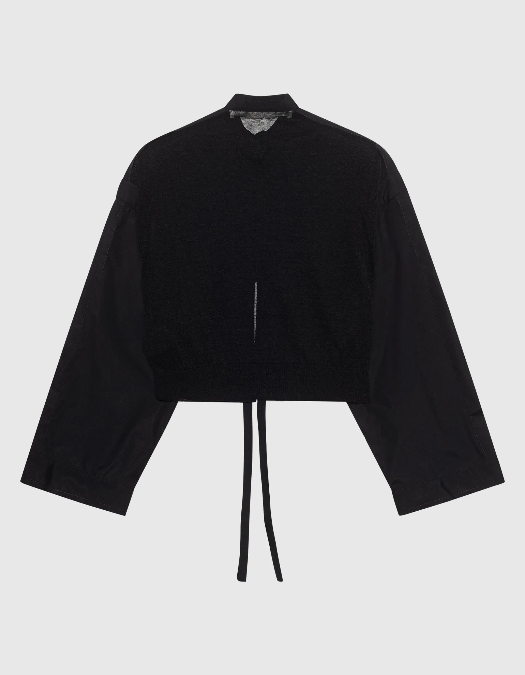 Oversize-Material Mix Crop Bluse mit dekorativem Knopf und Binde-Detail