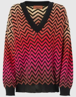 Oversize-Pullover mit Dégradé-Chevron und V-Ausschnitt