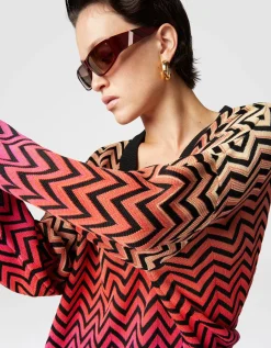 Oversize-Pullover mit Dégradé-Chevron und V-Ausschnitt