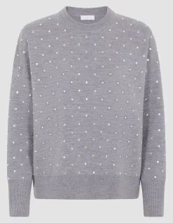 Oversize-Woll-Pullover mit Schmucksteinen