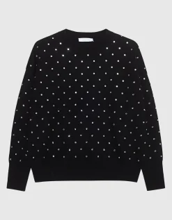 Oversize-Woll-Pullover mit Schmucksteinen