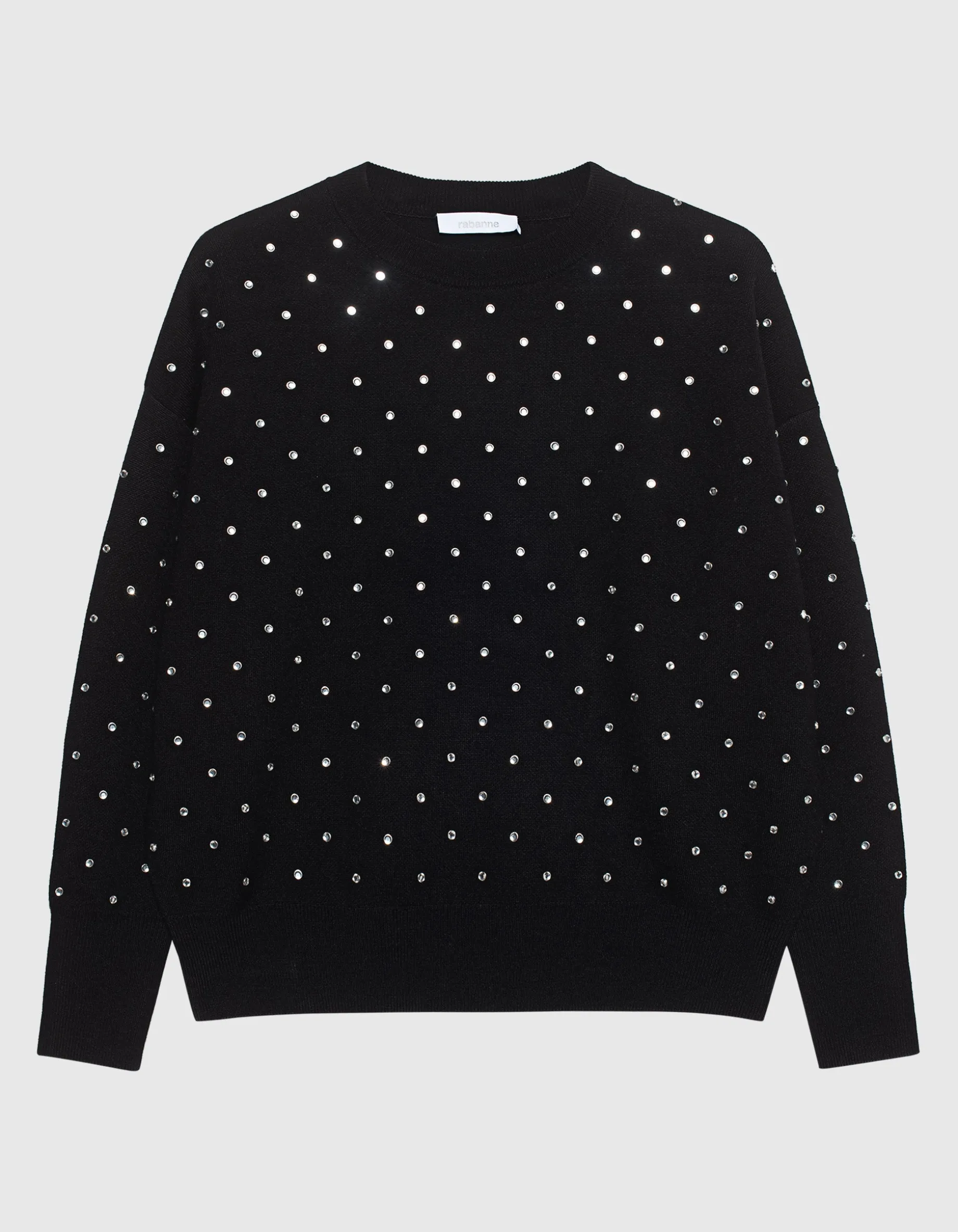 Oversize-Woll-Pullover mit Schmucksteinen