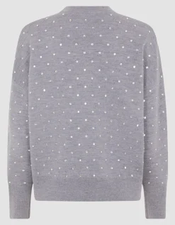 Oversize-Woll-Pullover mit Schmucksteinen