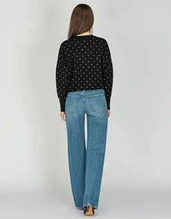 Oversize-Woll-Pullover mit Schmucksteinen