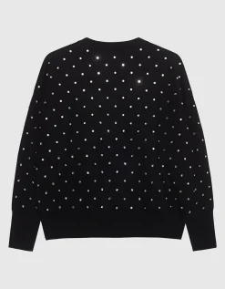 Oversize-Woll-Pullover mit Schmucksteinen