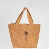 Raffia Tote mit Palmen-Stickerei
