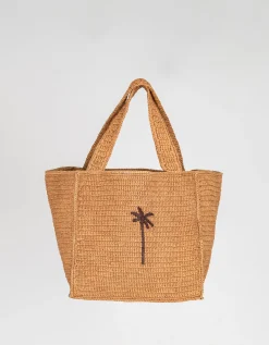 Raffia Tote mit Palmen-Stickerei
