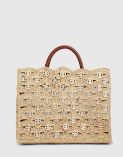 Raffia Tote-Bag 1969 mit Leder- und Metall-Details