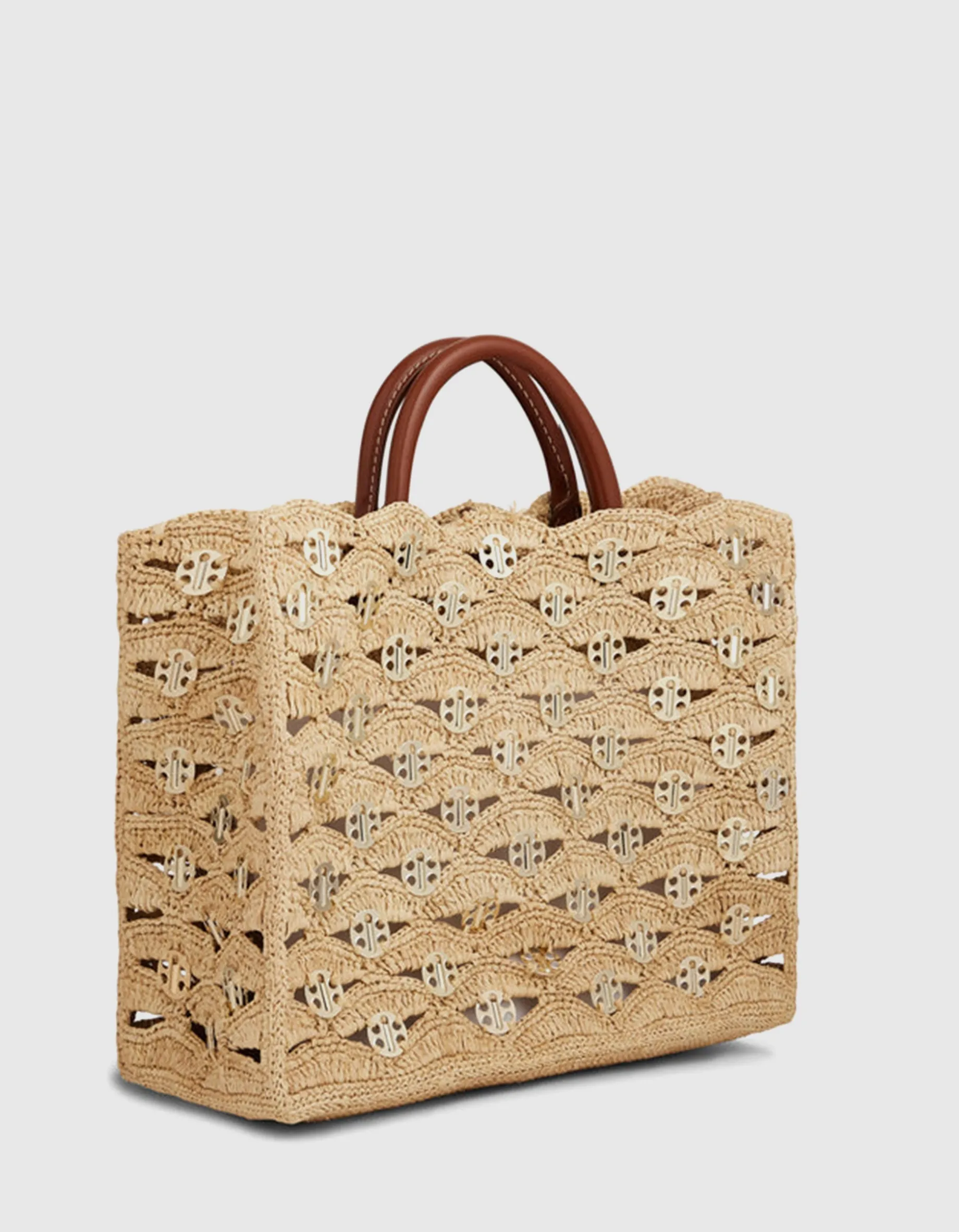Raffia Tote-Bag 1969 mit Leder- und Metall-Details