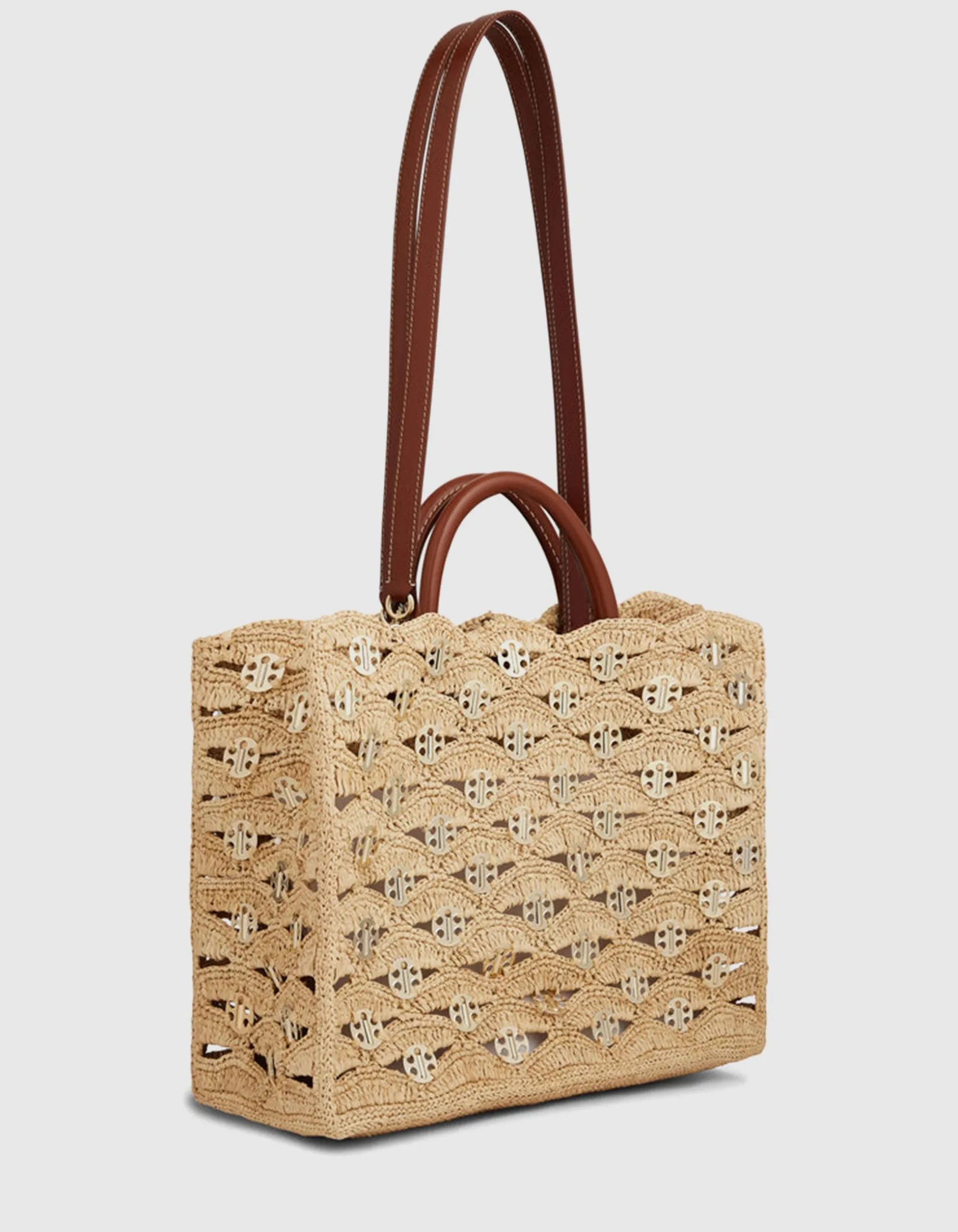 Raffia Tote-Bag 1969 mit Leder- und Metall-Details