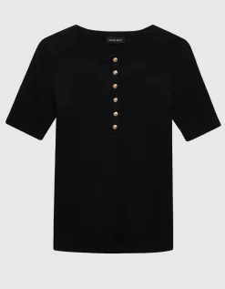 Ripp-Shirt Alessia mit dekorativen Knöpfen