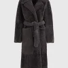 Schafleder-Shearling Mantel mit Bindegürtel