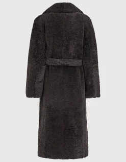 Schafleder-Shearling Mantel mit Bindegürtel