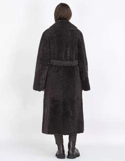 Schafleder-Shearling Mantel mit Bindegürtel