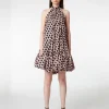 Seersucker-Seiden-Neckholder-Kleid mit Polka-Dots