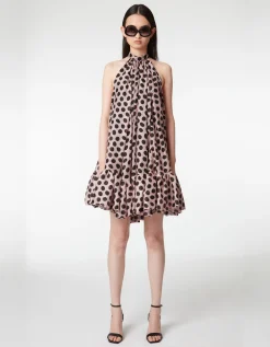 Seersucker-Seiden-Neckholder-Kleid mit Polka-Dots