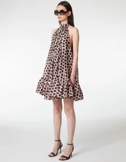 Seersucker-Seiden-Neckholder-Kleid mit Polka-Dots