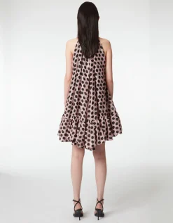 Seersucker-Seiden-Neckholder-Kleid mit Polka-Dots