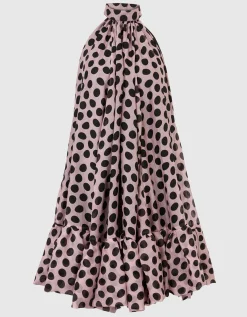 Seersucker-Seiden-Neckholder-Kleid mit Polka-Dots