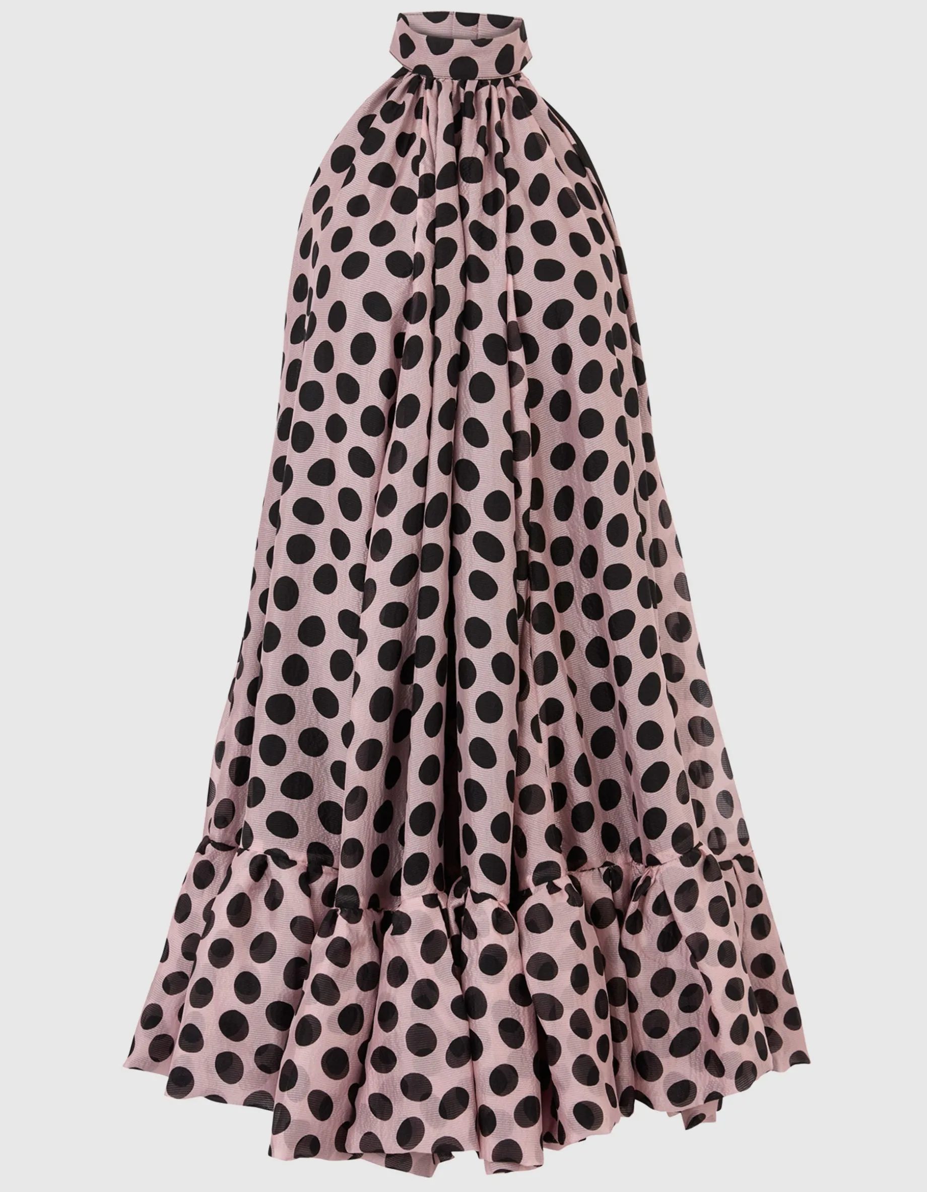 Seersucker-Seiden-Neckholder-Kleid mit Polka-Dots
